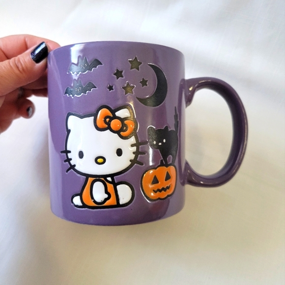 Hello Kitty Halloween Mug with Cute Jack o Lantern, Black Cat & Bats Ceramic - Picture 7 of 9